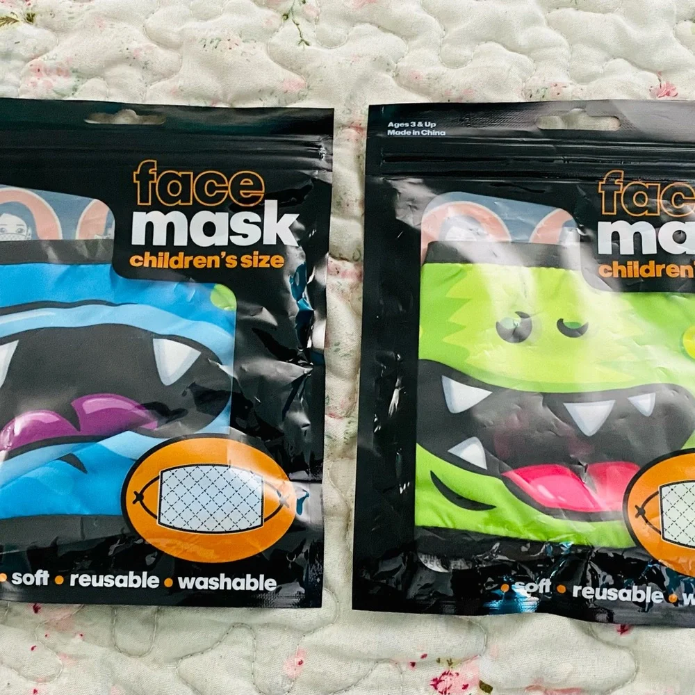 Children’s One Size Monster Face Mask Set Of 2 NWT
